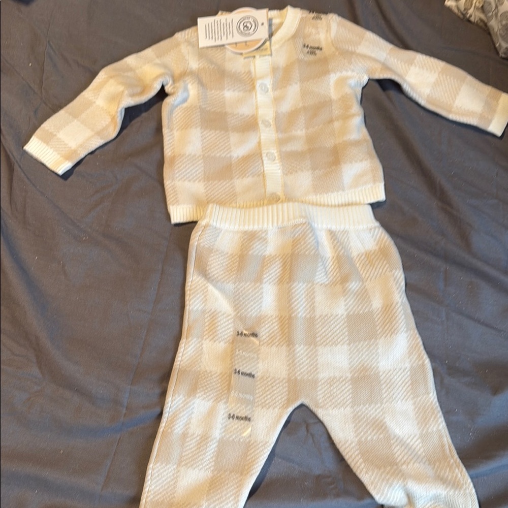 First Impressions Cream and White Checkered Baby Set